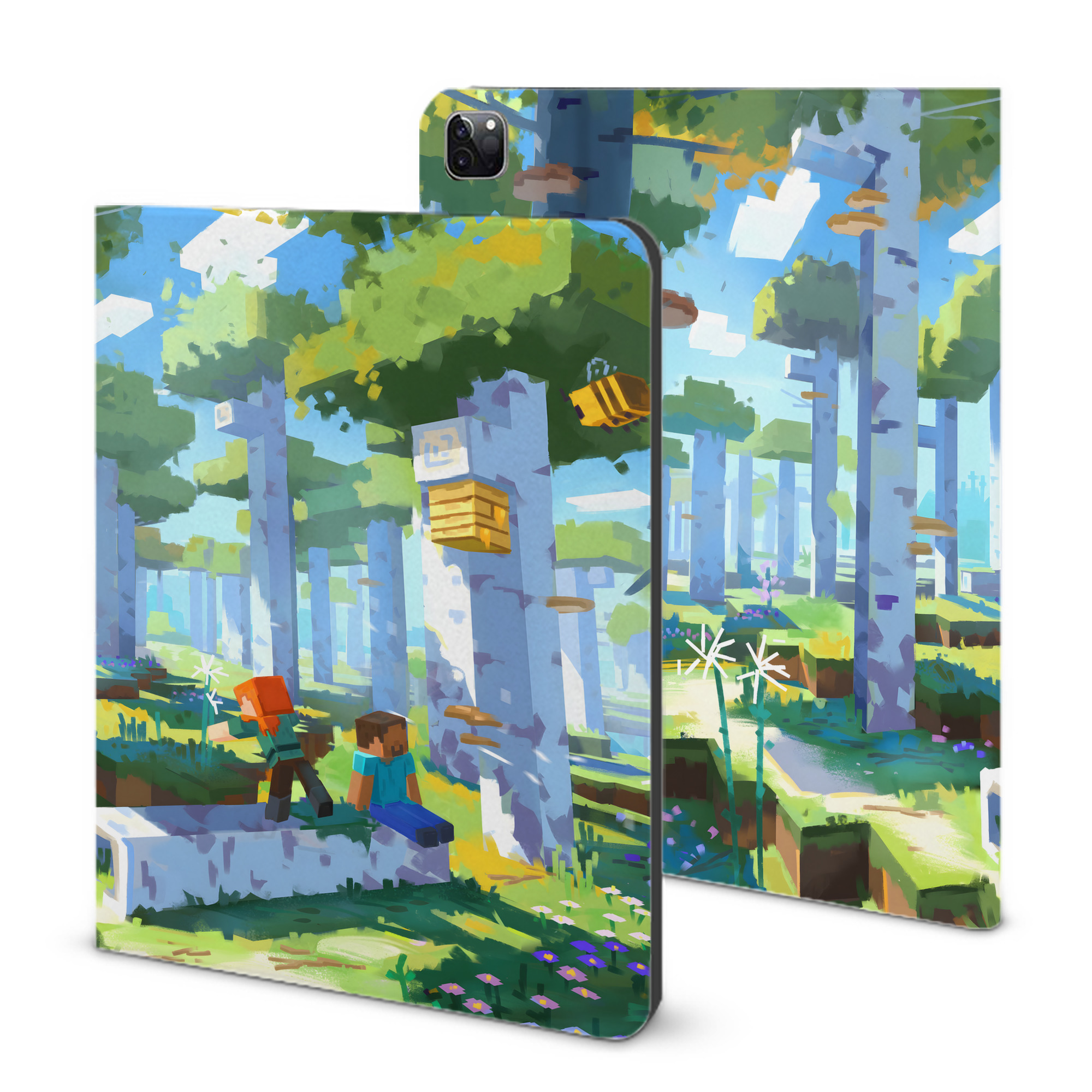（画像用） マインクラフト ブロックの世界 Minecraft MC Block world IPad ケース ブック型 PUレザー TPU 耐衝撃 軽量 薄型 ペン収納なし 全面保護 IPad 各モデル対応